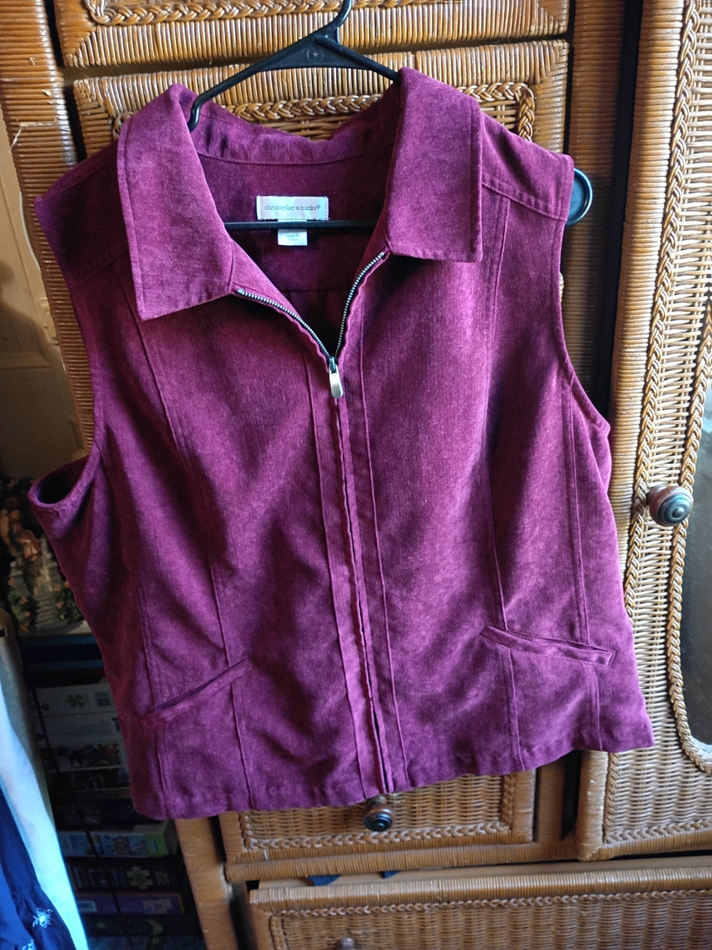 Christopher & Banks Burgundy Sleeveless Zip Vest